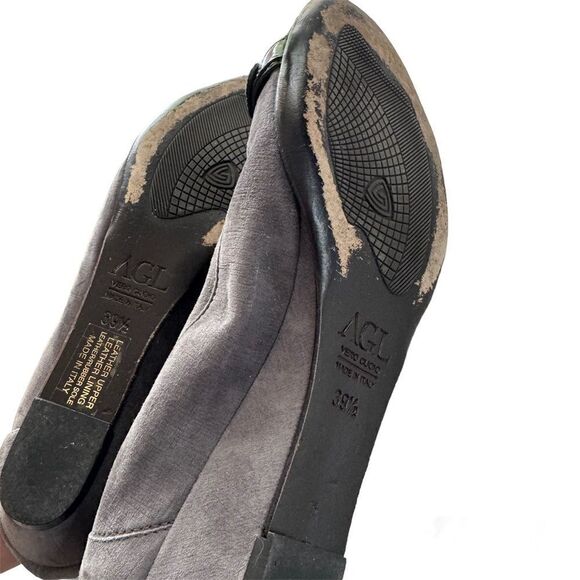 AGL Attilio Giusti Leombruni Cap Toe Buckle Low Wedge Heel Gray Size 39.5 - Picture 6 of 6